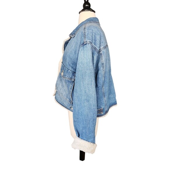 BlankNYC Sherpa Lined Cropped Denim Jacket Womens M Crash Course Boxy Casual - Picture 3 of 10